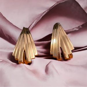 Monet, Clip On Art Deco Earrings, Vintage, Gold Tone